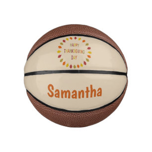 Thanksgiving Oak Leaves Custom Name Mini Basketball