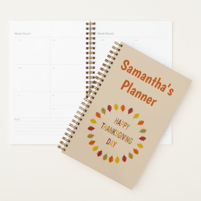 Thanksgiving Oak Leaves Custom Name Planner (Display)