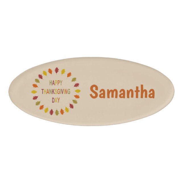 Thanksgiving Oak Leaves Custom Name Tag (Front)