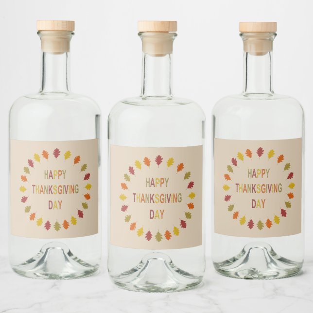 Thanksgiving Oak Leaves Liquor Bottle Label (Bottles)