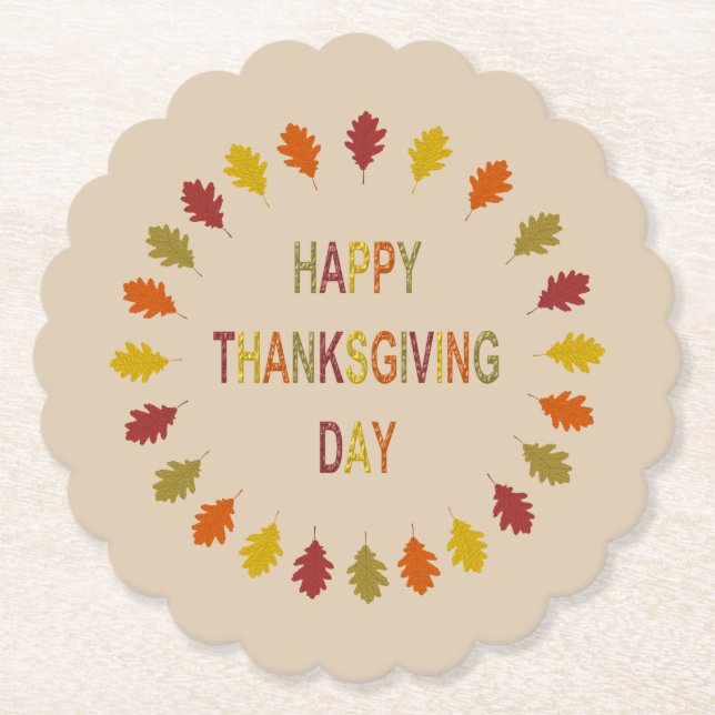 Thanksgiving Oak Leaves Paper Coaster (Front)