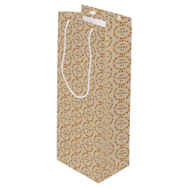 Thanksgiving Oak Leaves Patterned Wine Gift Bag (Front Angled)