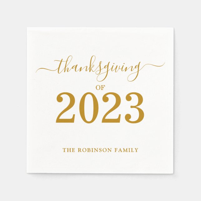 Thanksgiving of 2023 Gold Script Personalised Napkin (Front)