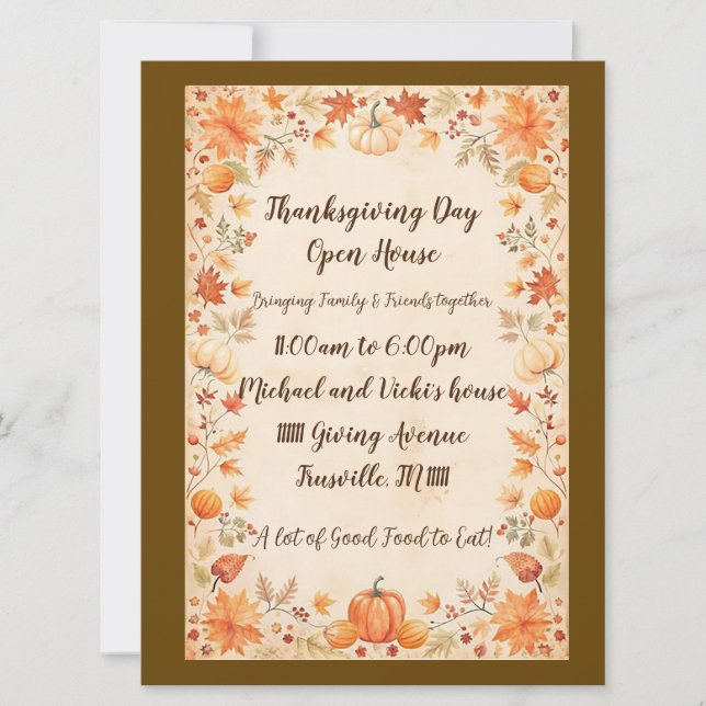 Thanksgiving Open House Party Holiday Invitation (Front)