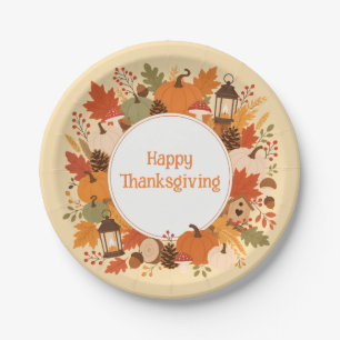 Thanksgiving or Autumn Fall Leaves Pumpkins Paper Plate