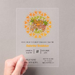 Thanksgiving Orange Bohemian Mandala Autumn Leaves Acrylic Invitations