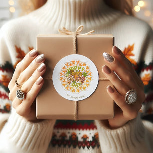 Thanksgiving Orange Bohemian Mandala Autumn Leaves Classic Round Sticker