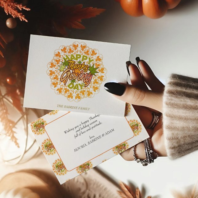 Thanksgiving Orange Bohemian Mandala Autumn Leaves Postcard (Creator Uploaded)