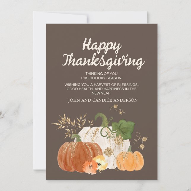 Thanksgiving Orange Brown Pumpkins Autumn Invitation (Front)
