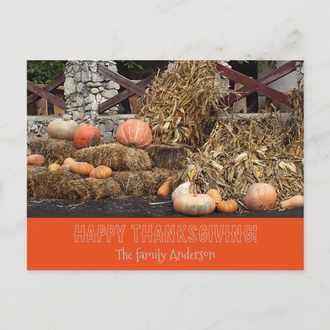 Thanksgiving Orange pumkin rustic Postcard (Front)