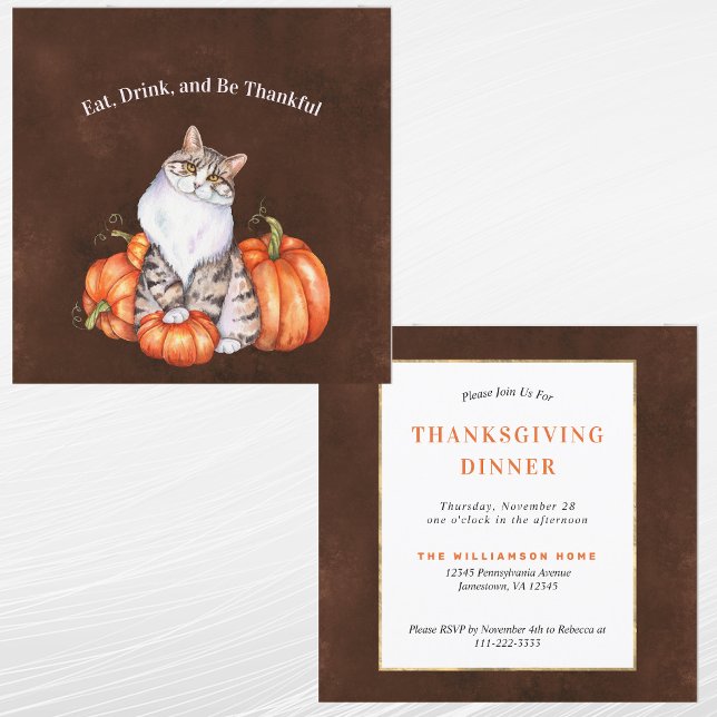 Thanksgiving Orange Pumpkins Cat Invitation (Creator Uploaded)