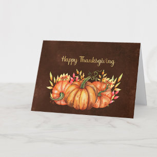 Thanksgiving Orange Pumpkins Floral Holiday Card