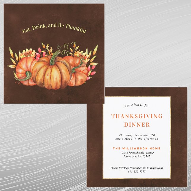Thanksgiving Orange Pumpkins Floral  Invitation (Creator Uploaded)