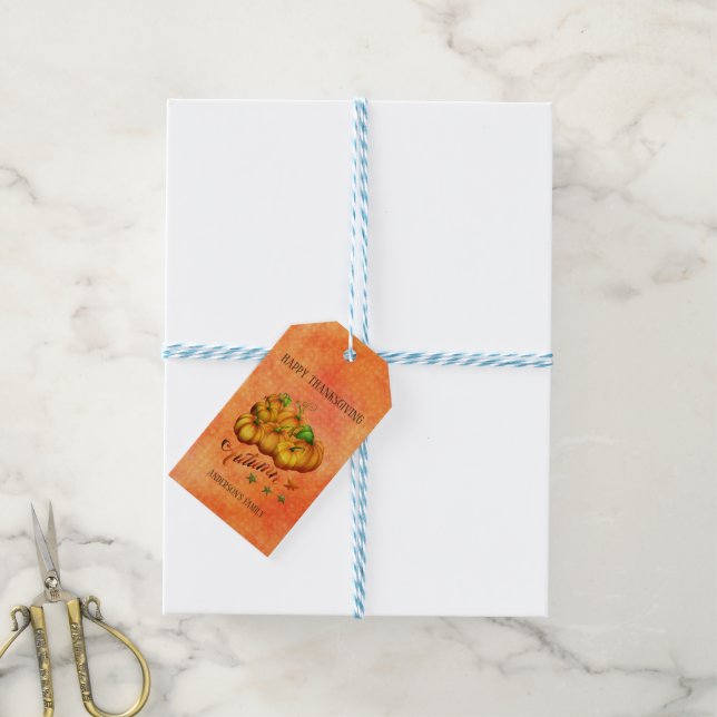 Thanksgiving Orange Pumpkins Gift Tags (With Twine)