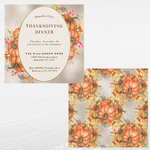 Thanksgiving Orange Pumpkins Greenery Invitation