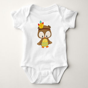 Thanksgiving Owl, Brown Owl, Cute Owl, Feathers Baby Bodysuit