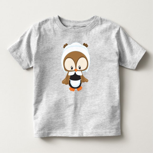 Thanksgiving Owl, Brown Owl, Pilgrim Bonnet Toddler T-Shirt (Front)