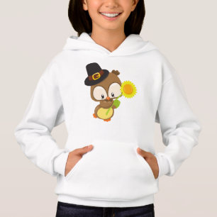 Thanksgiving Owl, Brown Owl, Pilgrim Hat, Flower