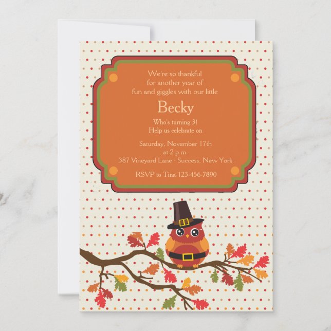 Thanksgiving Owl Invitation (Front)