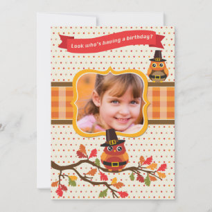 Thanksgiving Owls Photo Birthday Invitation