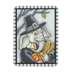 THANKSGIVING PACHYDERM, PILGRIM ELEPHANT MAGNET