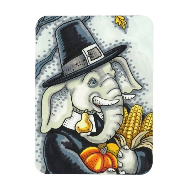 THANKSGIVING PACHYDERM, PILGRIM ELEPHANT MAGNET (Vertical)