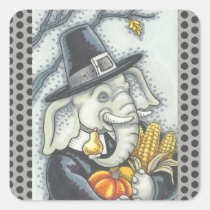 THANKSGIVING PACHYDERM, PILGRIM ELEPHANT STICKERS