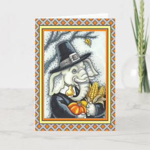 THANKSGIVING PACHYDERM, THANKFUL PILGRIM ELEPHANT HOLIDAY CARD
