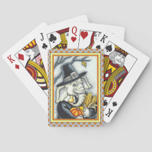 THANKSGIVING PACHYDERM, THANKFUL PILGRIM ELEPHANT PLAYING CARDS