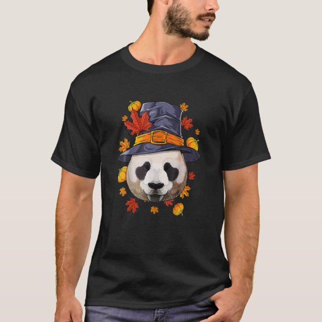 Thanksgiving Panda Pilgrim Costume Fall Autumn T-Shirt (Front)