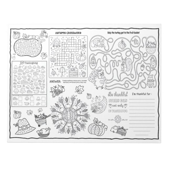 Thanksgiving Party Colouring Activity for Kids Notepad (Front)