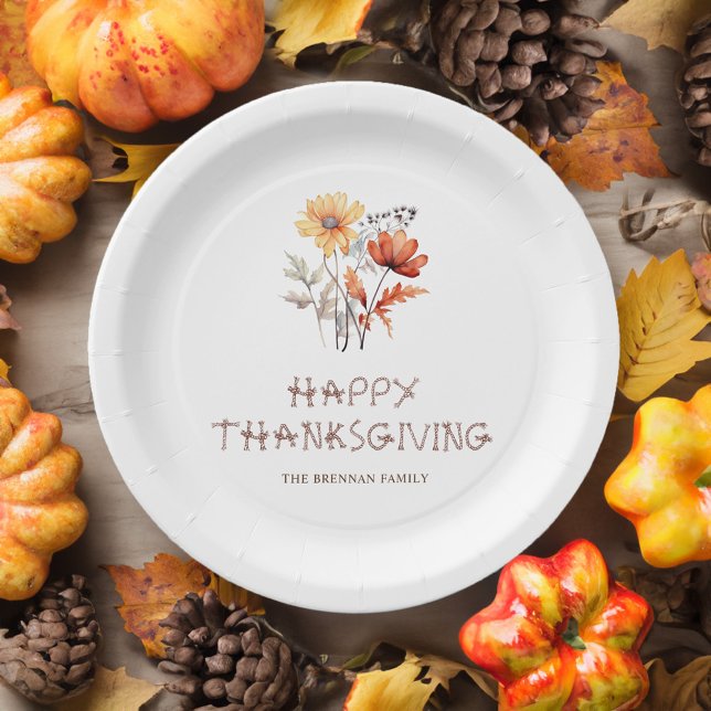 Thanksgiving Party Fall Floral Elegant Modern Paper Plate (Thanksgiving Party Fall Floral Elegant Modern Paper Plates)