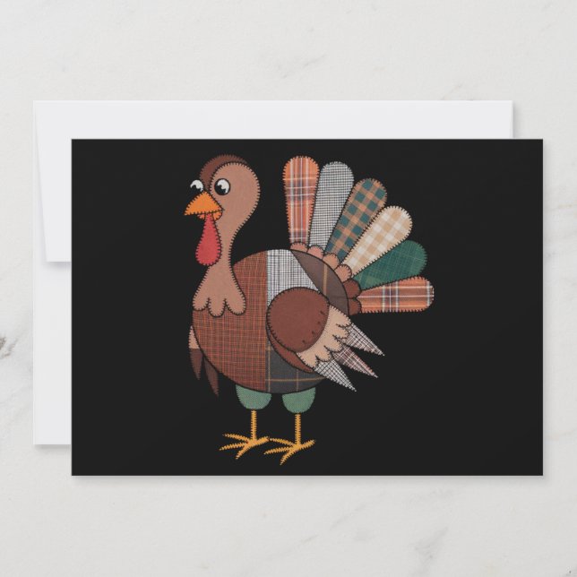 Thanksgiving Patchwork Quilted Turkey Fall Holiday Card (Front)