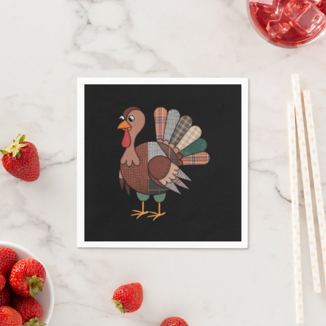 Thanksgiving Patchwork Quilted Turkey Fall Napkin (Insitu)