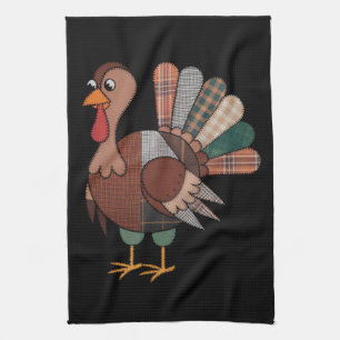 Thanksgiving Patchwork Quilted Turkey Fall Tea Towel