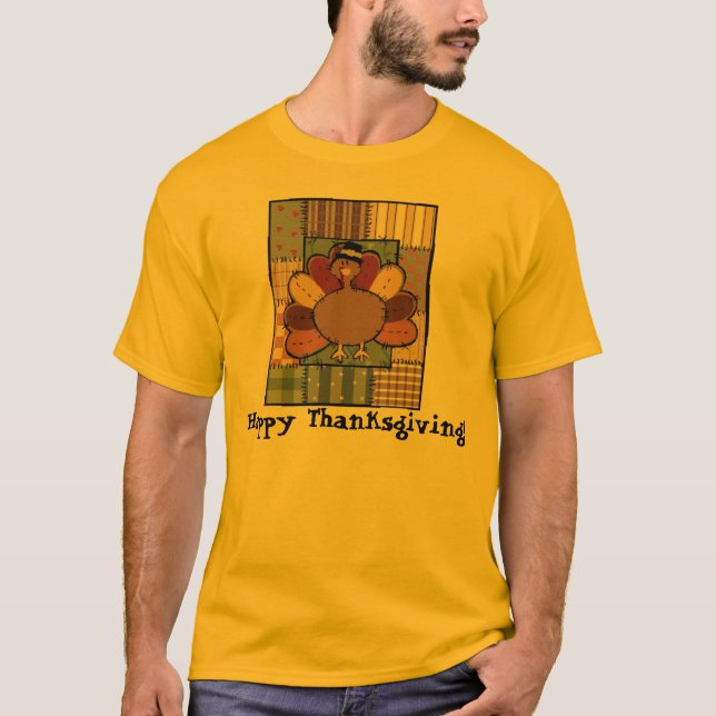 Thanksgiving Patchwork Turkey T-Shirt (Front)