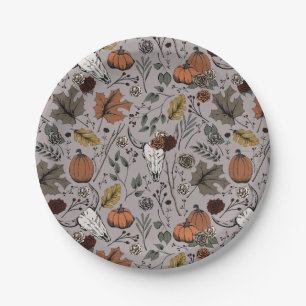 Thanksgiving Pattern Cow Skull Fall Harvest Paper Plate