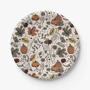 Thanksgiving Pattern Cow Skull Fall Harvest Paper Plate