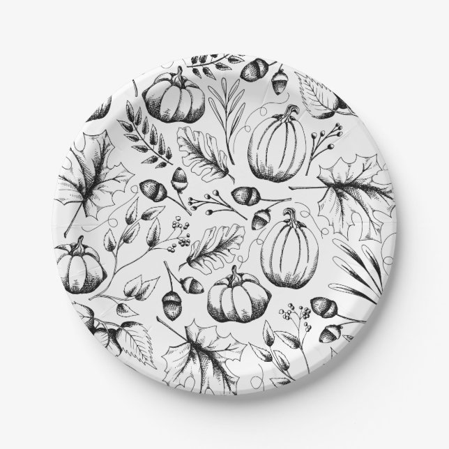 Thanksgiving Pattern Fall Harvest Pumpkin Paper Plate (Front)