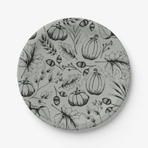 Thanksgiving Pattern Fall Harvest Pumpkin Paper Plate