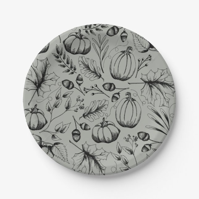 Thanksgiving Pattern Fall Harvest Pumpkin Paper Plate (Front)