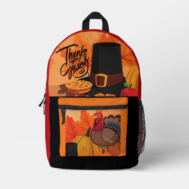Thanksgiving Pattern, Modern Trendy Printed Backpa Backpack (Front)