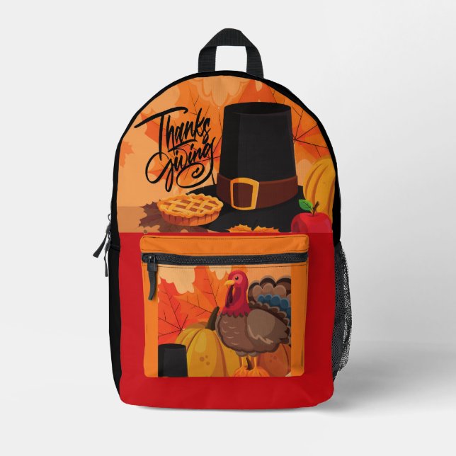 Thanksgiving Pattern, Modern Trendy Printed Backpack (Front)
