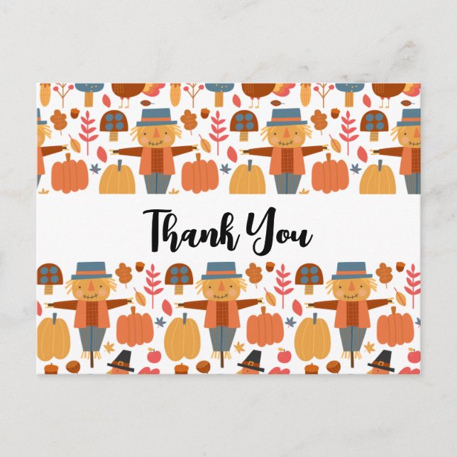 Thanksgiving Pattern Thank You Postcard (Front)