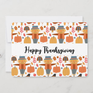 Thanksgiving Pattern with Turkeys & Scarecrows Holiday Card