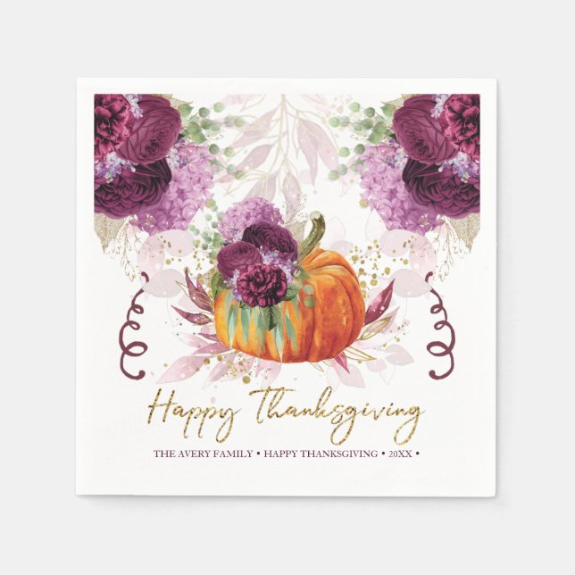 Thanksgiving Personalised Autumn Pumpkin Napkin (Front)