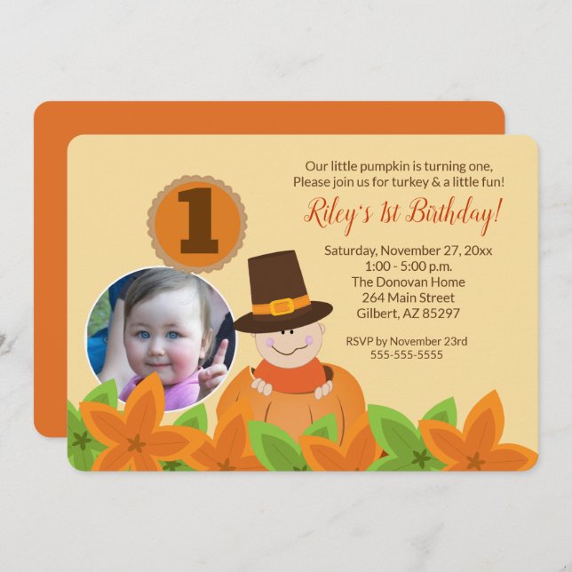Thanksgiving Photo Birthday Template Any Age (Front/Back)