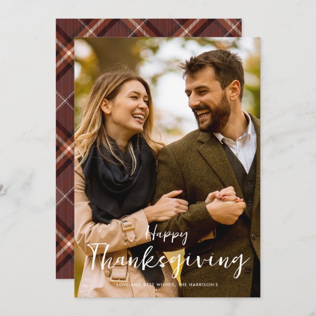 Thanksgiving Photo Plaid Holiday Card (Front/Back)