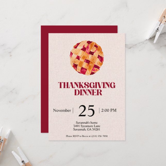 Thanksgiving Pie Dinner Invitation  (Front/Back In Situ)