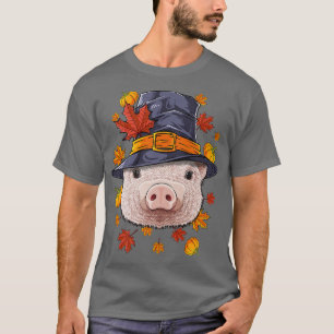 Thanksgiving Pig Pilgrim Costume Farmer Fall Autum T-Shirt